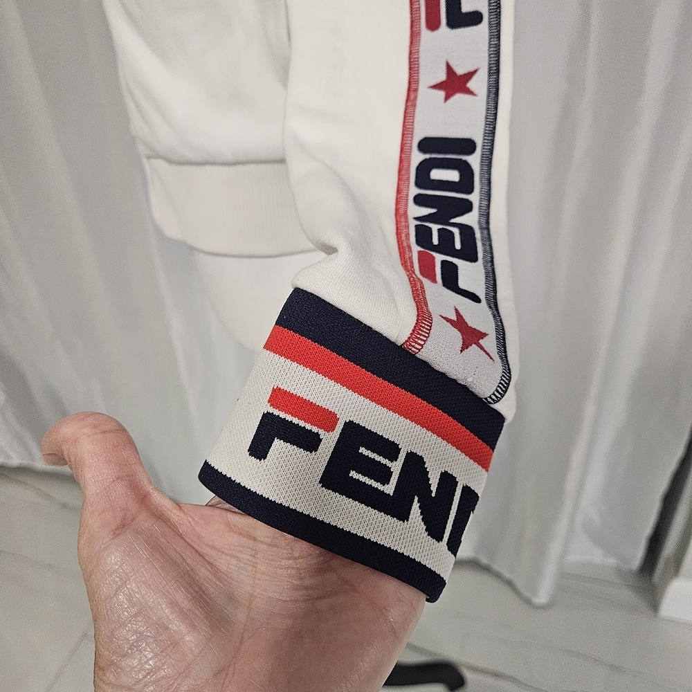 Fendi White Zip-Up Jacket with Logo Sleeves - Picture 6 of 16